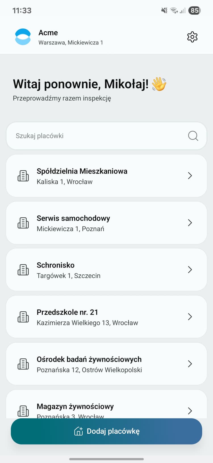 PestRaport mobile app home screen