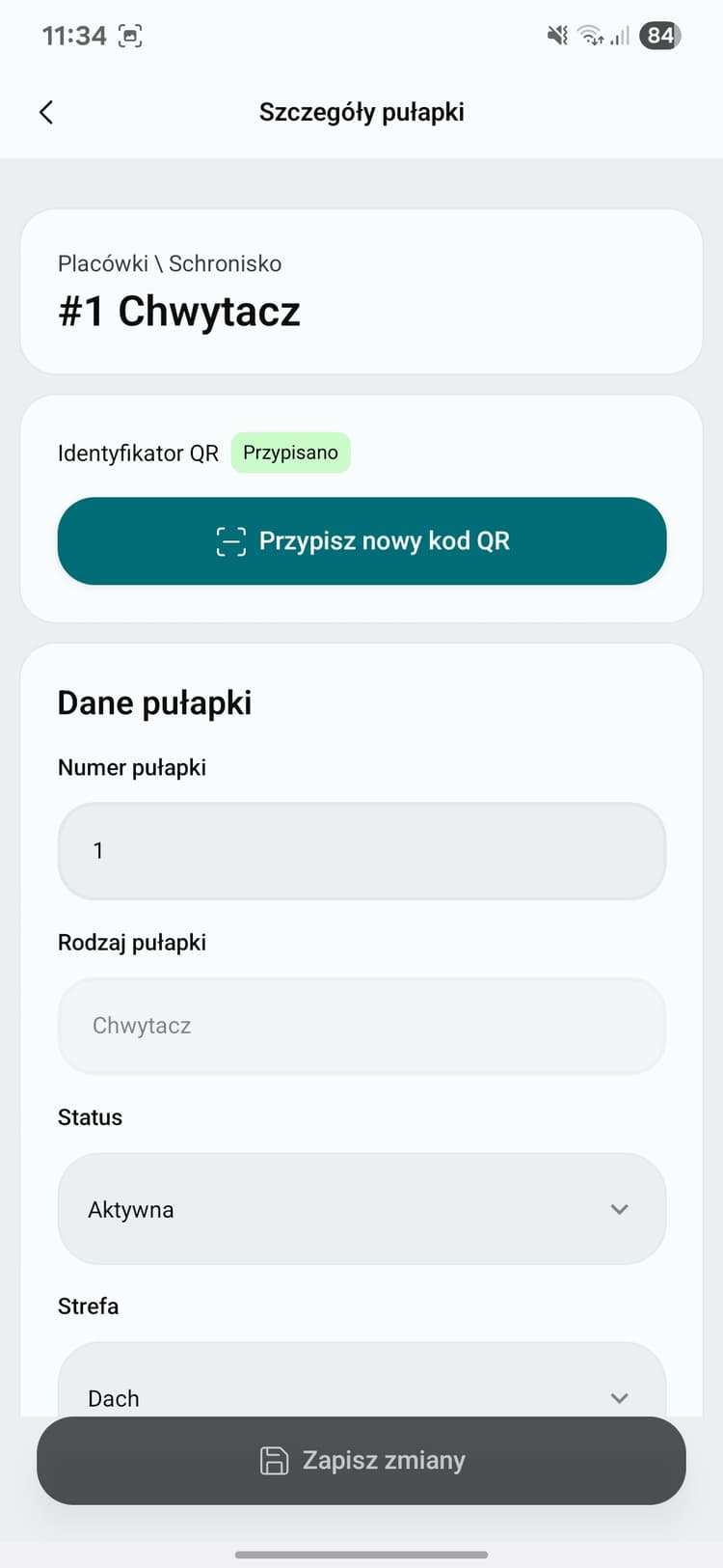 PestRaport mobile app trap details view