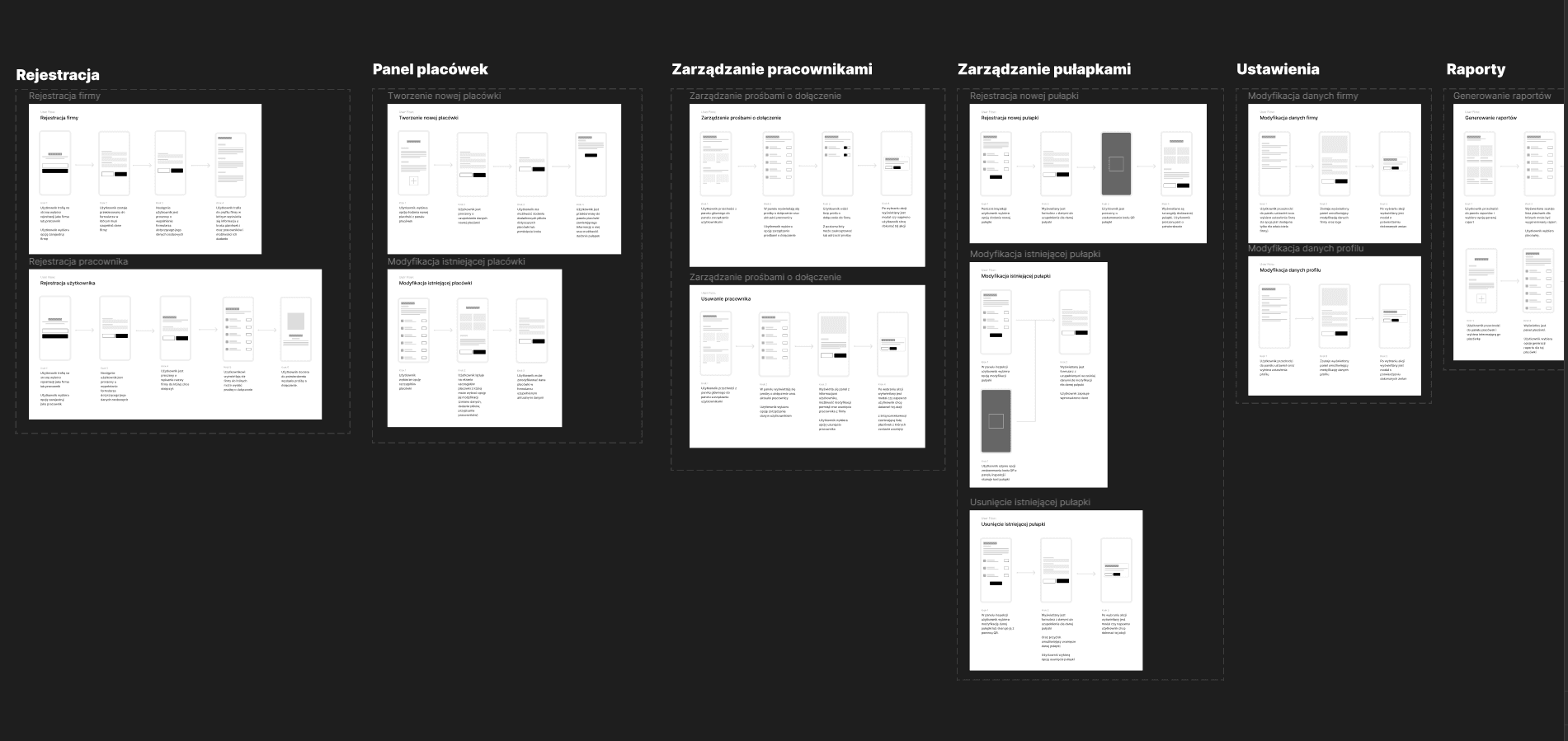 PestRaport user flows diagrams